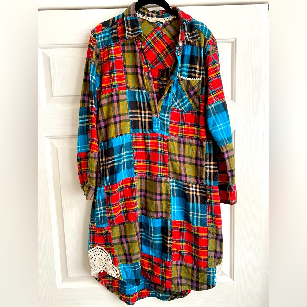 Soft Surroundings Plaid Patchwork Popover Dress Size Small